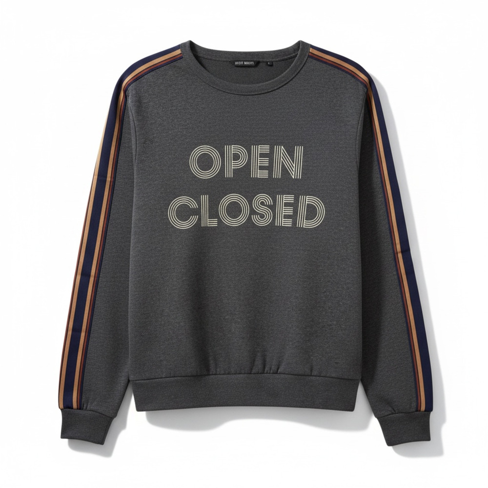Antony Morato Charcoal Gray "Open Closed" Striped Sleeve Sweatshirt